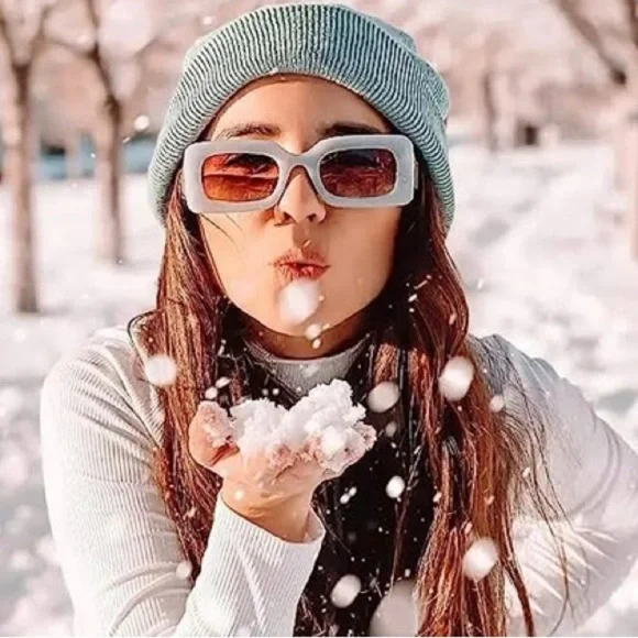 SOJOS Retro 90s Nude Lens Blue Rectangle Frame Sunglasses - Picture 5 of 6